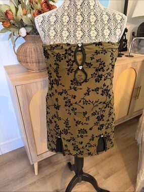 Olive Green Floral Strapless Mini Dress